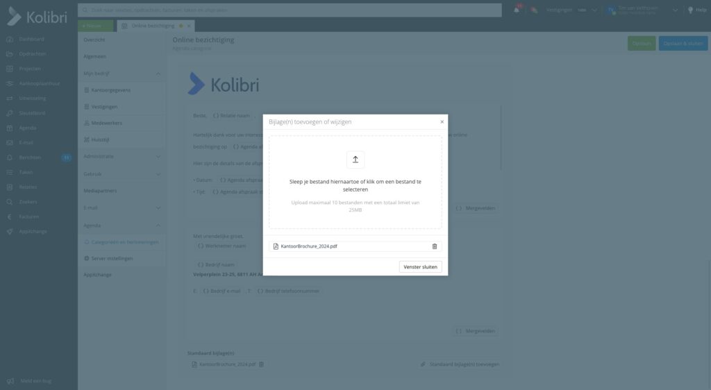 Bijlagen toevoegen agenda Kolibri