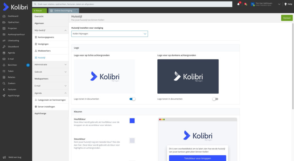 Branding setting suboffice - Kolibri